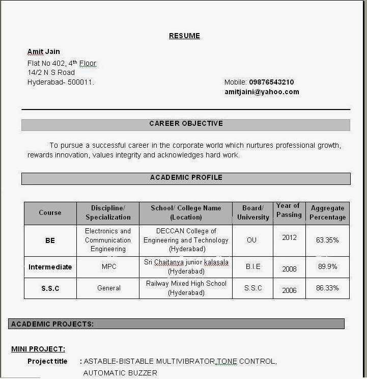 Mechanical engineering resume samples for freshers